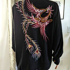 Vintage Bob Mackie Wearable Art Black Embroidered Phoenix Bird Jacket - Large(L)
